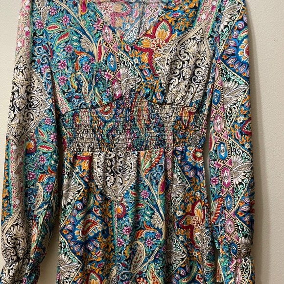 Bohemian Paisley Print V-neck Dress M Multicolor - Picture 2 of 5
